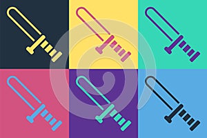 Pop art Police rubber baton icon isolated on color background. Rubber truncheon. Police Bat. Police equipment. Vector