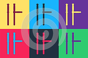 Pop art Police rubber baton icon isolated on color background. Rubber truncheon. Police Bat. Police equipment. Vector