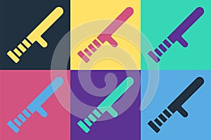 Pop art Police rubber baton icon isolated on color background. Rubber truncheon. Police Bat. Police equipment. Vector