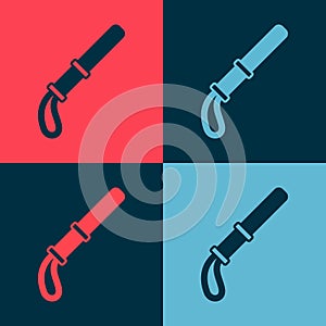 Pop art Police rubber baton icon isolated on color background. Rubber truncheon. Police Bat. Police equipment. Vector