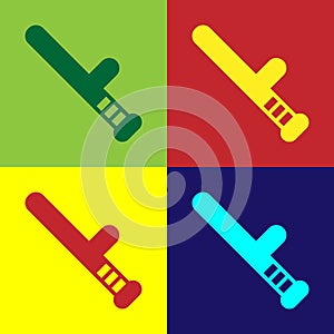 Pop art Police rubber baton icon isolated on color background. Rubber truncheon. Police Bat. Police equipment. Vector