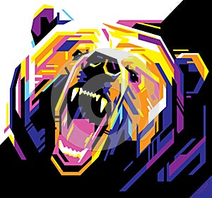 Pop art portrait of agressive bear. Vector illustration