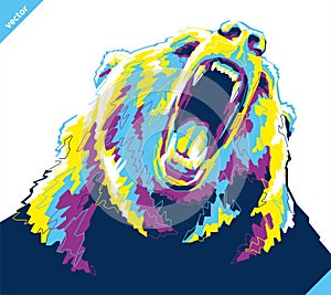 Pop art portrait of agressive bear. Vector illustration