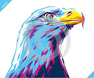 Pop art portrait of agressive eagle. Vector illustration