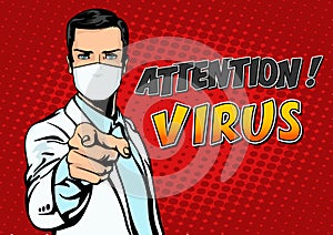 Pop art poster coronavirus attention virus warning