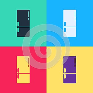 Pop art Refrigerator icon isolated on color background. Fridge freezer refrigerator. Household tech and appliances