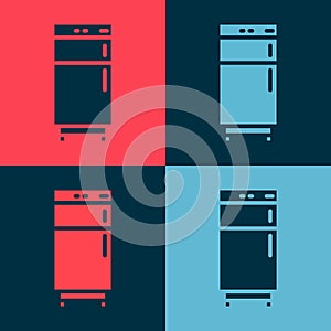 Pop art Refrigerator icon isolated on color background. Fridge freezer refrigerator. Household tech and appliances