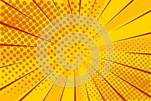 Pop art retro comic. Yellow background superhero. Lightning blast halftone dots. Cartoon vs. Vector