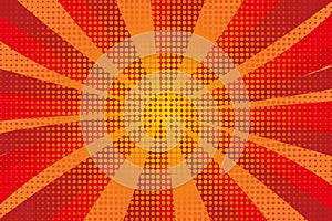 Pop art retro comic. Yellow-red background. Lightning blast halftone dots. Cartoon background, superhero. Vector