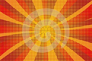 Pop art retro comic. Yellow-red background. Lightning blast halftone dots. Cartoon background, superhero. Vector