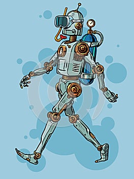 Pop Art Retro Vintage robot comes with scuba gear. Vacation selection recommendation system. Mesanisms for studying the