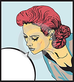 Pop art Retro woman Comic Love Vector illustration of face