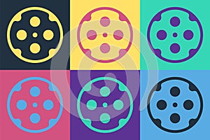 Pop art Revolver cylinder icon isolated on color background. Vector