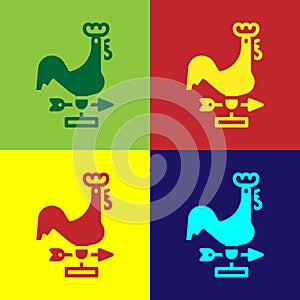 Pop art Rooster weather vane icon isolated on color background. Weathercock sign. Windvane rooster. Vector