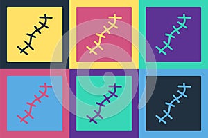 Pop art Scar with suture icon isolated on color background. Vector