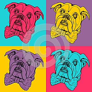 Pop art seamless pattern. Portrait of dog Bulldog.