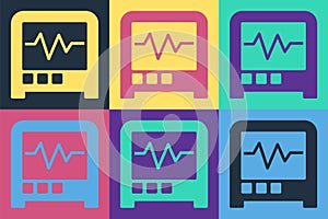 Pop art Seismograph icon isolated on color background. Earthquake analog seismograph. Vector