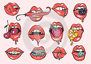 Pop art sexy lips set