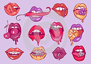 Pop art sexy lips set, isolated illustrations