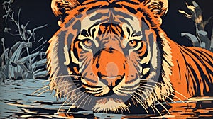 Pop Art Silkscreen Tiger: Dark Silver And Dark Orange Political Prints