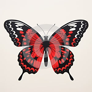 Pop Art Silkscreening: Red And Black Butterfly On White Background