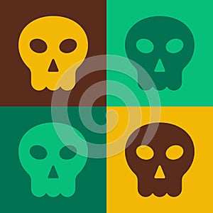 Pop art Skull icon isolated on color background. Happy Halloween party. Vector