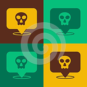 Pop art Skull icon isolated on color background. Happy Halloween party. Vector