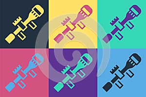 Pop art Sniper optical sight icon isolated on color background. Sniper scope crosshairs. Vector