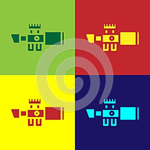 Pop art Sniper optical sight icon isolated on color background. Sniper scope crosshairs. Vector