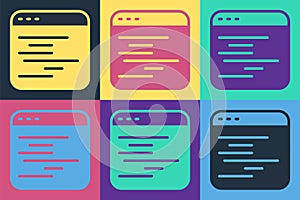 Pop art Software, web developer programming code icon isolated on color background. Javascript computer script random