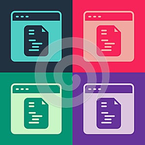 Pop art Software, web developer programming code icon isolated on color background. Javascript computer script random