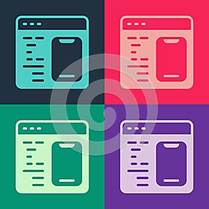 Pop art Software, web developer programming code icon isolated on color background. Javascript computer script random