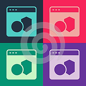 Pop art Software, web developer programming code icon isolated on color background. Javascript computer script random