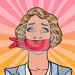 Pop Art Speechless Silenced Business Woman. Business Censorship