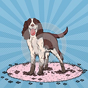 Pop Art Springer Spaniel. Cute Dirty Dog