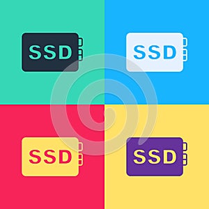 Pop art SSD card icon isolated on color background. Solid state drive sign. Storage disk symbol. Vector