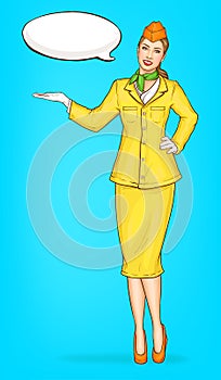 Pop art stewardess, flight attendant, air hostess