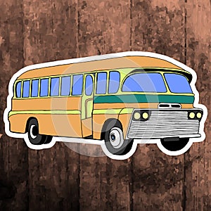 Pop art sticker. Hand drawing retro bus.Vector