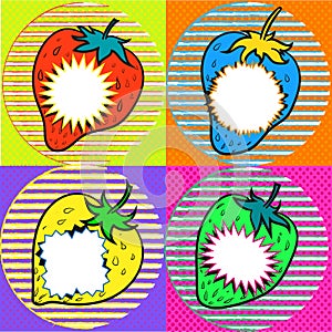 Pop art strawberry with speech bubbles