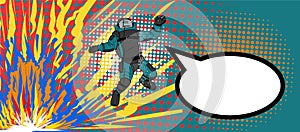 Pop art style comic art and halftone vector.Bomb Disposal Expert comic vector.pop art Man in EOD Suit with balloon.