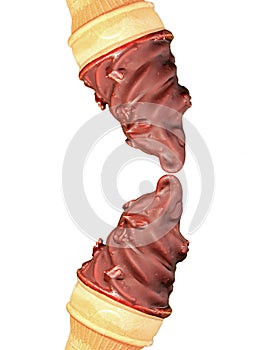 Two Chocolate Dip Soft Serve Ice Cream Cones Isolated on White Background