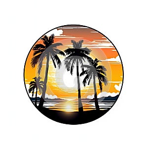 Palm tree with sun in the background vector illustration