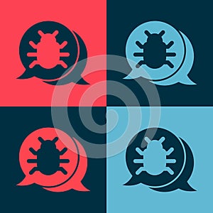 Pop art System bug concept icon isolated on color background. Code bug concept. Bug in the system. Bug searching. Vector