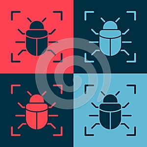 Pop art System bug concept icon isolated on color background. Code bug concept. Bug in the system. Bug searching. Vector