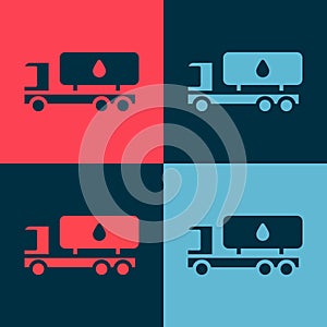 Pop art Tanker truck icon isolated on color background. Petroleum tanker, petrol truck, cistern, oil trailer. Vector