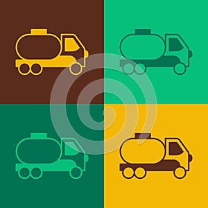 Pop art Tanker truck icon isolated on color background. Petroleum tanker, petrol truck, cistern, oil trailer. Vector