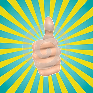 Pop art thumbs up hand like. Good hand gesture, OK icon comic style. Vector stock illustration