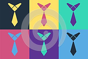 Pop art Tie icon isolated on color background. Necktie and neckcloth symbol. Vector