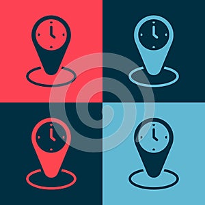 Pop art Time zone clocks icon isolated on color background. Vector