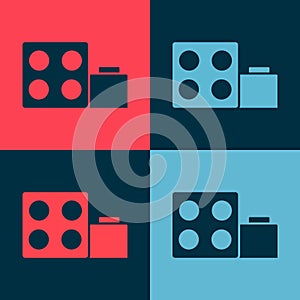 Pop art Toy building block bricks for children icon isolated on color background. Vector